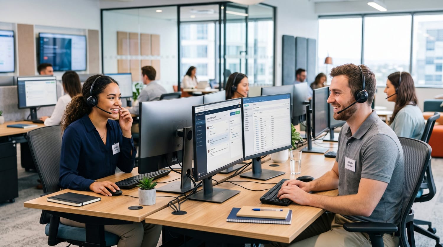Goldex support agents working in the office